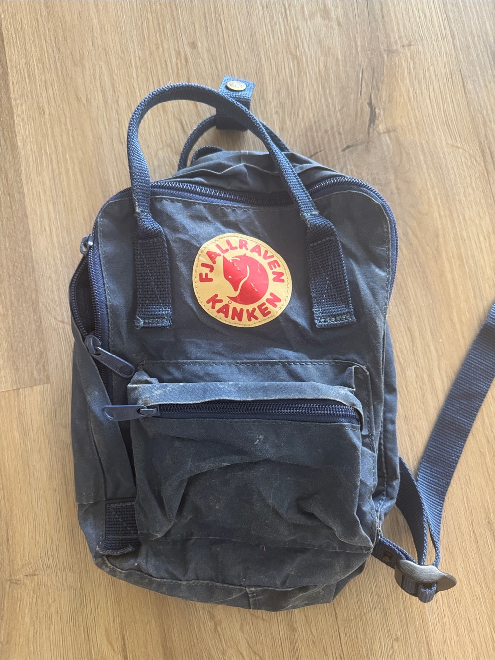 Fjallraven Kanken Mini Dark Blue Backpack with Red Logo